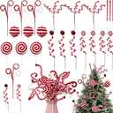 24 Pcs Christmas Candy Cane Tree Picks Red Furry Christmas Tree Topper Decorations Candy Cane Furry Curly Legs Ornaments for Xmas Wreath DIY Crafts Vase Filler