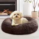 JOLLYVOGUE Calming Dog Bed Medium Size Dog, Anti-Anxiety Donut Medium Pet Bed, 31 inches Fluffy Faux Fur Round Cat Bed, Fits up to 45 lbs Pets (31.0"L x 31.0"W x 8.0"Th, Chocolate)