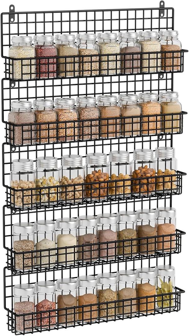 X-cosrack Spice Rack Organizer, 5-Tier Spice Rack for Wall, Stackable Hanging Spice Jars Storage Racks, Great for Kitchen and Pantry, Up to Storage 48 Jars(Patent No.:D909138S)