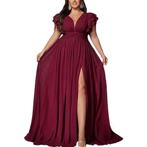 VOUIAO Women Plus Size Bridesmaid Dresses Sequin Summer Maxi Dress A Line Wedding Guest Prom Evening Party Cocktail Gown, 3XL, #1 Burgundy