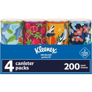 Kleenex Perfect Fit Facial Tissues, Car Tissues, 50 Tissues per Canister, 4 Count(Canisters) (200 Count (Pack of 1))