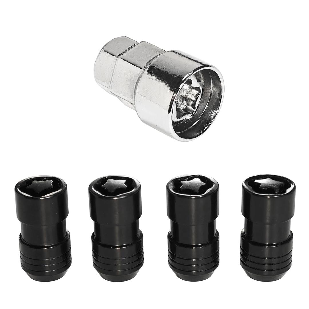 Black Wheel Locks Lug Nuts for Cars (M14X1.5 Thread Size, 1.57 inch Height, 60 Degree Cone Seats) - Set of 4 Locks and 1 Key