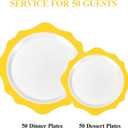realluck 100 PCS White and Yellow Disposable Plates for 50 Guests, Scalloped Plastic Plates Include 50 Dinner Plates and 50 Dessert Plates for Party, Wedding