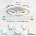 Finktonglan Dimmable Crystal LED Flush Mount Ceiling Light, 17.7" Modern Round Low Profile Chandelier, 48W, Remote, 30006500K Tunable White, K9 Crystal & Stainless Steel for Living Room Dining Room
