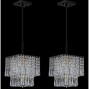 2 Pack 1 Light Hanging Modern Kitchen Island Square 8" Crystal Shade Pendant Light Fixture,Black Gold Finish for Bar,Dining Room,Corridor,Living Room Over Sink