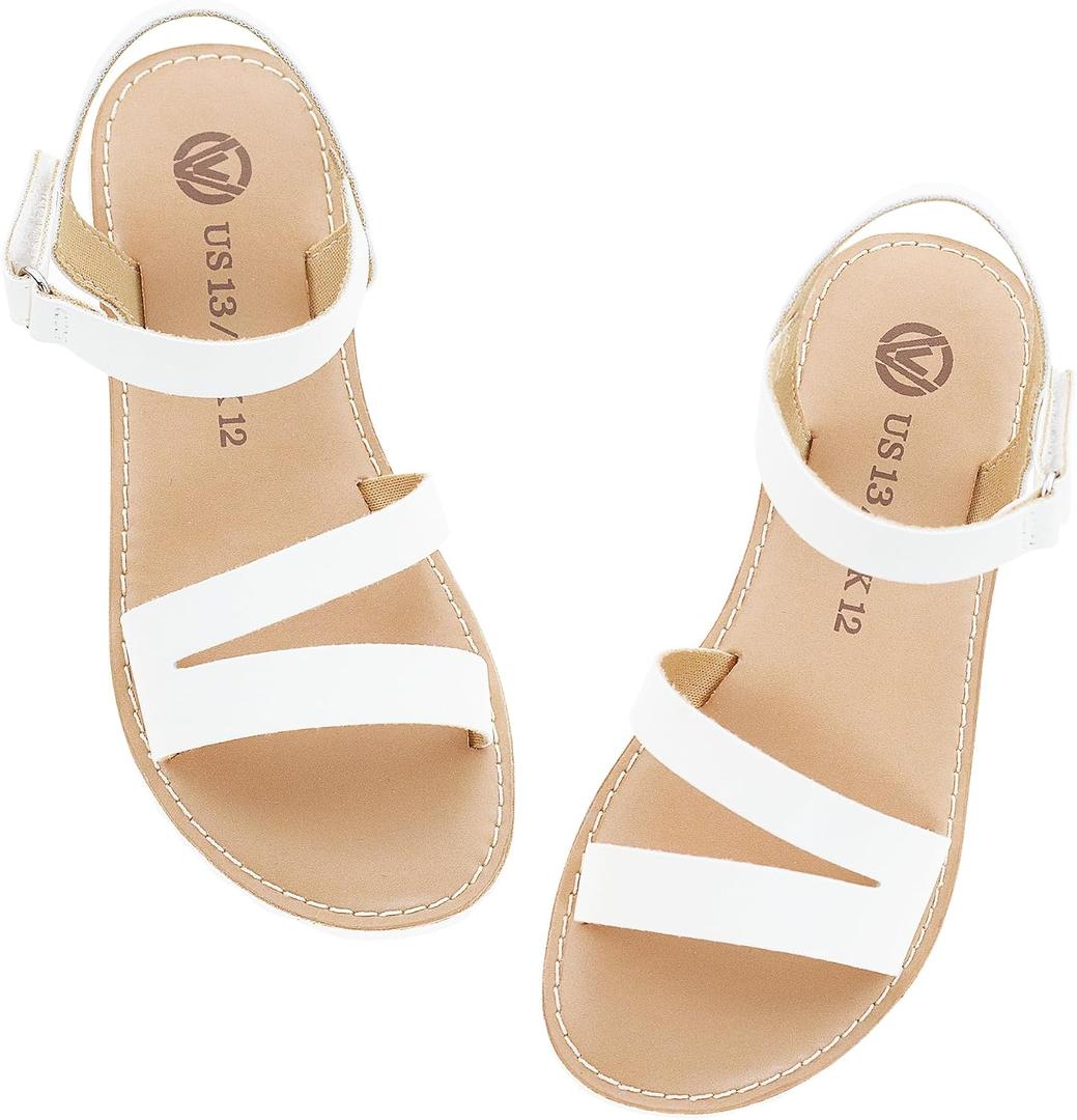 Girls Sandals Strappy Open Toe Outdoor Flats with Hook and Loop Kid Summer Shoes for Girls