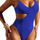 Pink Queen Women's Sexy One Piece Swimsuit Scoop Neck Cutout Waist Tummy Control Bathing Suit Swimwear (S)