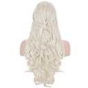 morvally Long Blonde Braided Cosplay Wig Womens Blond Wavy Curly Synthetic Hair Wigs for Halloween Costume Party(Light Blonde)