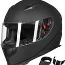ILM Full Face Motorcycle Street Bike Helmet with Removable Winter Neck Scarf + 2 Visors DOT Model ILM-313 (L, Matte Black)