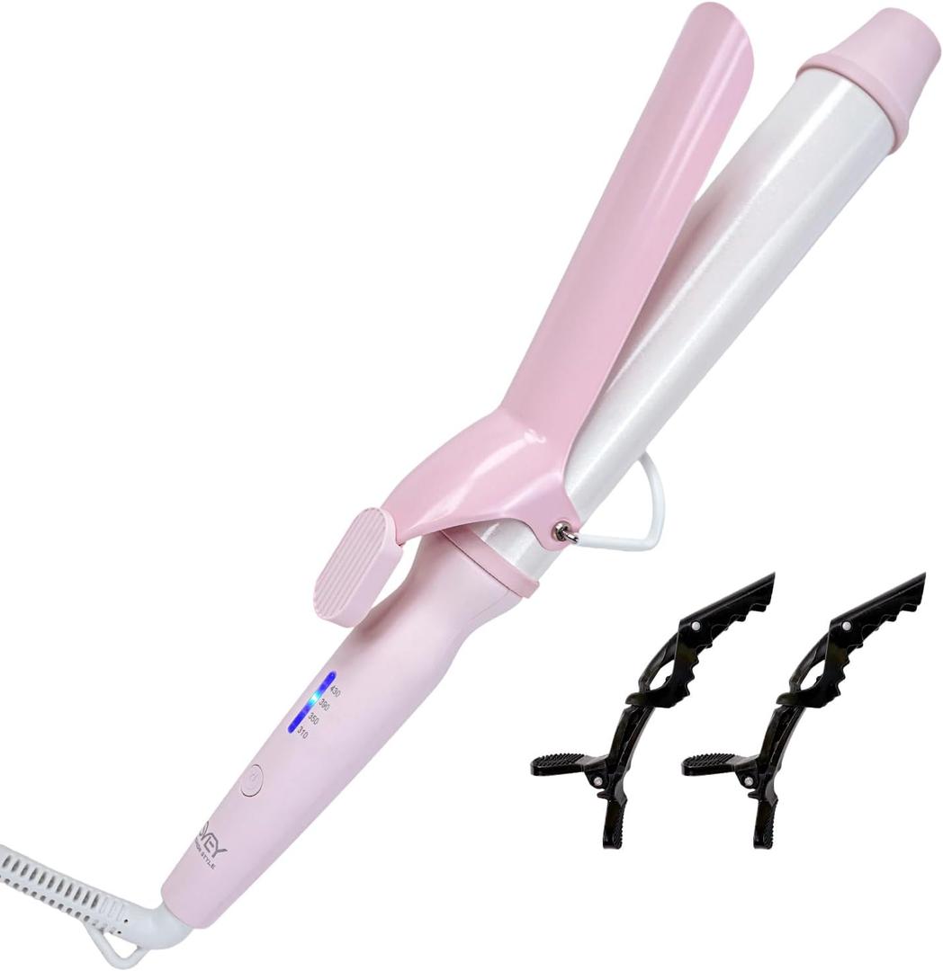 SVEY Double Ceramic 1 1/2 inch Curling Iron, 1.5 inch Curling Iron for Loose Curls, Suitable for Long Hair, Pink.