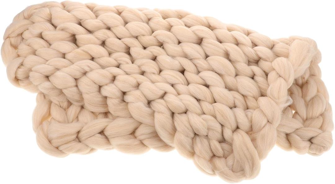Handmade Chunky Knit Throw Blanket Beige Nordic Style Soft Thick Yarn Cozy Warm Knitted Bed Sofa Cover Handcrafted Decorative Knit Blanket