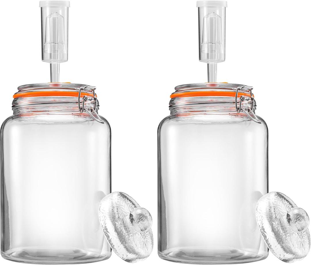 1 Gallon Fermentation Jars with Weights & Airlocks, Fermenting Kit for Sauerkraut, Kimchi, Kombucha and Pickles, 2 Pack