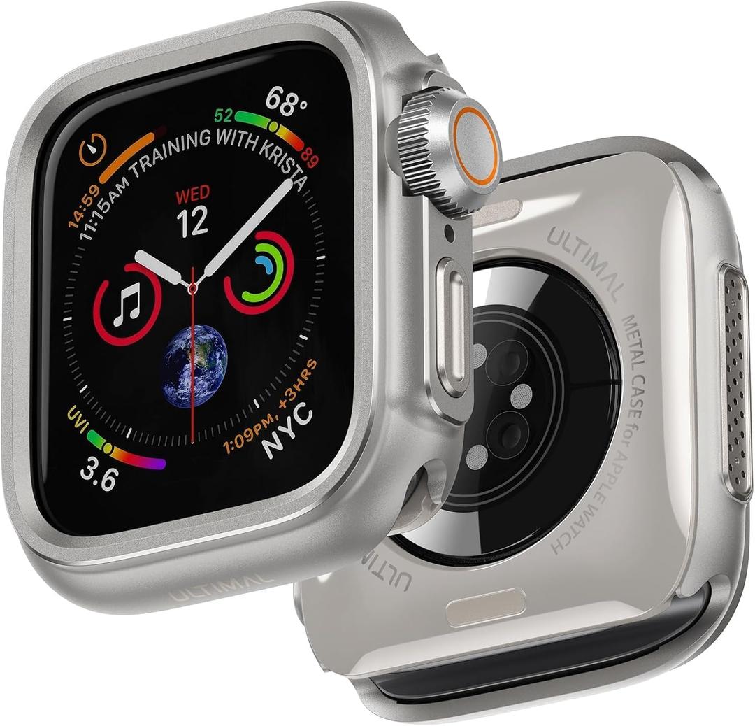 ULTIMAL Metal Case Compatible with Apple Watch Series 9/8/7 45mm with Back Cover,Military Grade Shockproof Protective Case, Rugged Cover for iWatch 45mm (Silver)