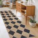 Easy Jute Checkered Runner Rug,2x6 Kitchen Runner Rugs for Hallway Non Slip Washable Checkered Indoor Outdoor Carpet for Laundry Room Bedroom Entry 6ft