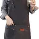 Chef Apron-Cross Back Apron for Men Women with Adjustable Straps and Large Pockets Canvas Black Waterdrop Resistant