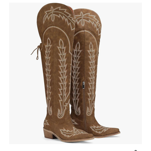 Thigh High Cowboy Boots With Lace Up Over The Knee Cowgirl Boot For Women Embroidered Western Boot With Side Zipper Comfortable Wide Calf Tall Boots Size 7