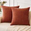 MIULEE Pack of 2 Couch Throw Pillow Covers 20x20 Inch Soft Burnt Orange Chenille Pillow Covers for Sofa Living Room Solid Dyed Pillow Cases