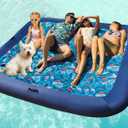 FindUWill Oversized Pool Float Lounge, 72" X 37" Extra Large Fabric-Covered Pool Floats for Adults, Inflatable Contour Lounger with Headrest Ultra-Comfort Cooling Pool Raft (XL, Monstera) (Super Kingsize 4 Person - Tropical Blue)