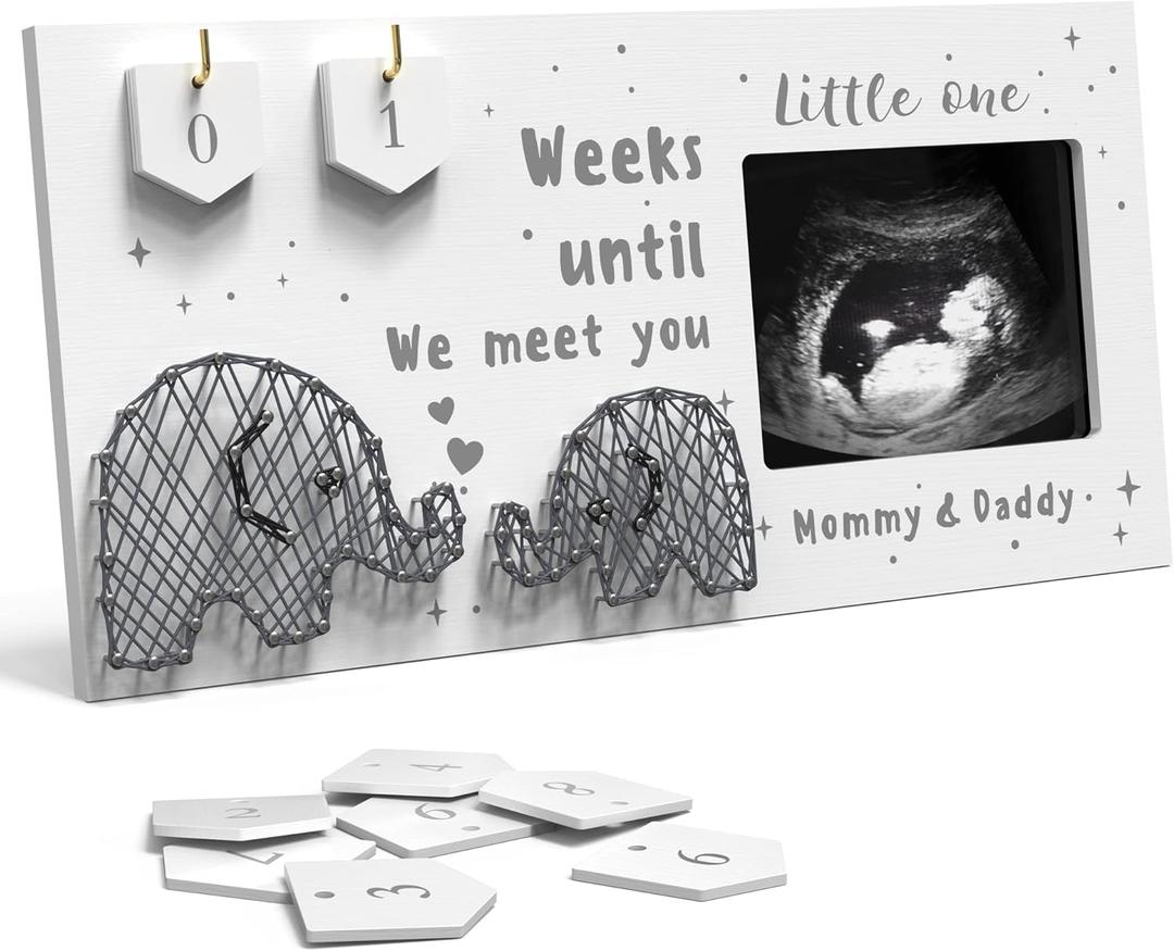 Baby Sonogram Picture Frame w/ Baby Countdown Weeks - Standard 4x3 Ultrasound Photo - Pregnancy Announcements Ideas - Gender Reveal - New Mom Expecting Parents Keepsake