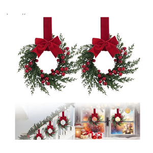 Mini Christmas Wreaths for Cabinets, 2/4/6 Pcs, with Berries, Cedar, and a Bow, Durable & Safe, Durable & Safe, Versatile Mini Christmas Wreaths, for Cabinets Window Door Porch Decor (Stay-A (2PCS))