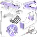 Office Supplies Set Desk Accessory Kit, Acrylic Stapler Set Staple Remover, Tape Dispenser, Binder Clips, Paper Clips, Ballpoint Pen and Scissor with 1000 Pieces 26/6 Staples (Purple)