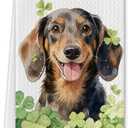 Dachshund St. Patrick's Day Kitchen Towels,Irish Shamrock Dachshund Dish Tea Towels Gifts for Women Men,Shamrock Weiner Dog Decorative Hand Towel for Kitchen Bathroom,16x24 Inch