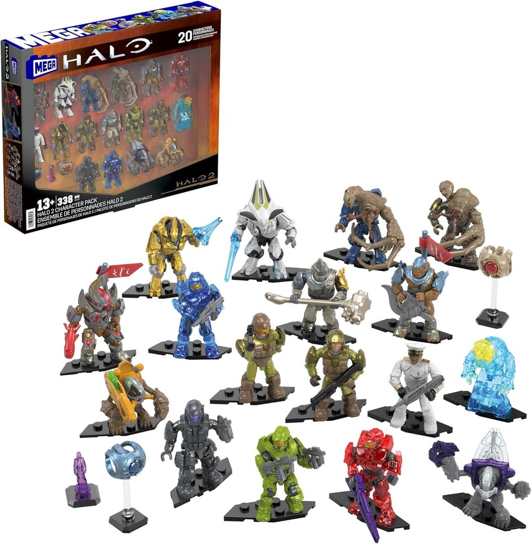 MEGA HALO Action Figures Building Toys Set, Character Pack with 339 Pieces, Poseable Articulation, 2 Inches Tall, Kids or Adult Collectible