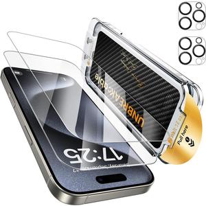 UNBREAKcable Top 9H+ Screen Protector for iPhone 15 Pro & Lens Protector (2+2 Pack),Military-Grade Shatterproof Tempered Glass [99% HD Clear][Easy Install] Bubble-Free & Anti-Fingerprint-6.1"