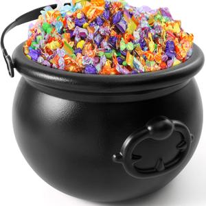 JOYIN Halloween Large Black Cauldron 7.5'', Halloween Witch Cauldron Pot, Candy Kettle, Pot and Bucket, Candy Cauldrons Holder for St. Patricks Party Favor Supply Witch Decoration, Kids Trick or Treat