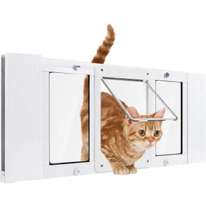 Pet Door for Window, Suitable for Window Widths of 24"-28", Quick-Fit Cat Door Window Insert, 4 Locking Mechanisms, Magnetic Closure Cat Window Door, Aluminum Frame Cat Door for Window