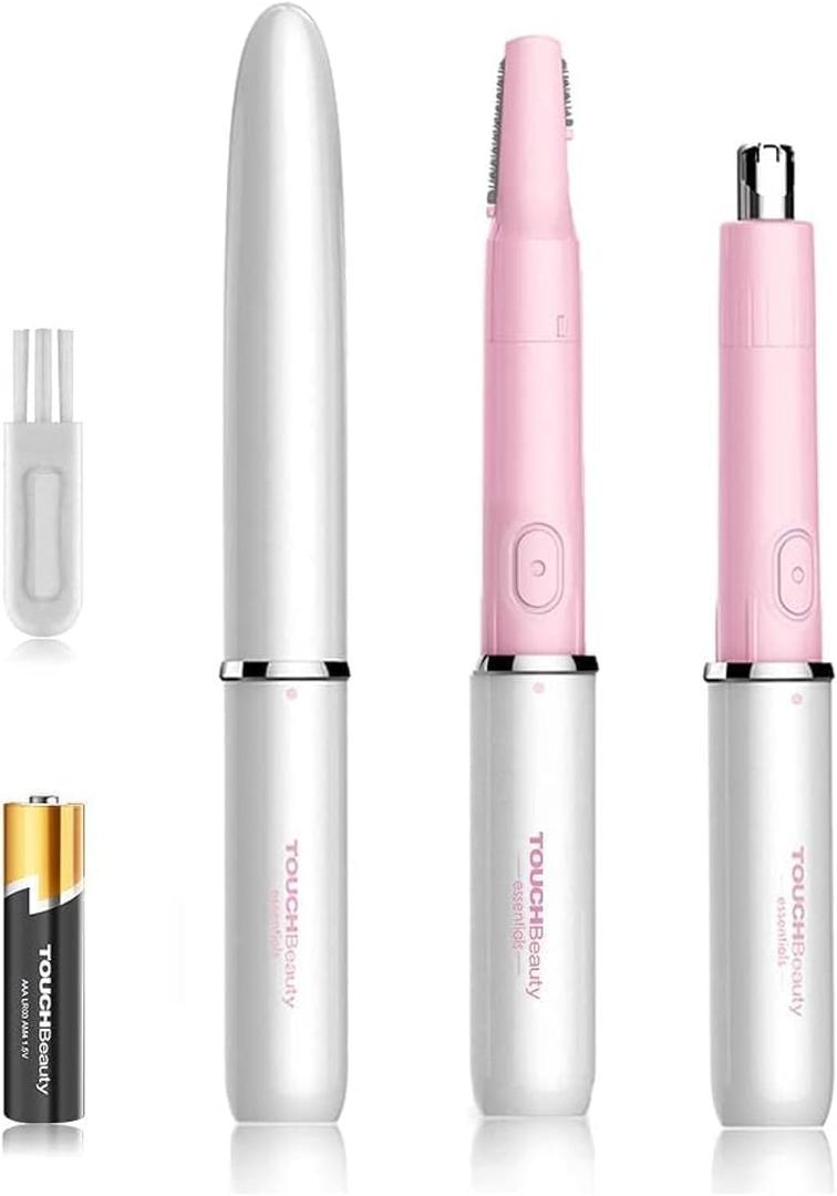 3 x TOUCHBeauty Ear Nose Hair Trimmer and Eyebrow Trimmer for Women 2in1 Facial Hair Removal Set with Dual Trimmer Head Battery Operated Battery Included Pink Color TB-1458