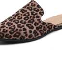 Tilocow Mules for Woman Comfortable Pointed Toe Backless Loafers Flat Mule Business Casual Shoes Slides Slip on (7.5, C Light Leopard Suede)