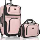 U.S. Traveler Rio Fabric Expandable Carry-on Luggage, Rolling Suitcase, Pink, 2 Wheel Set