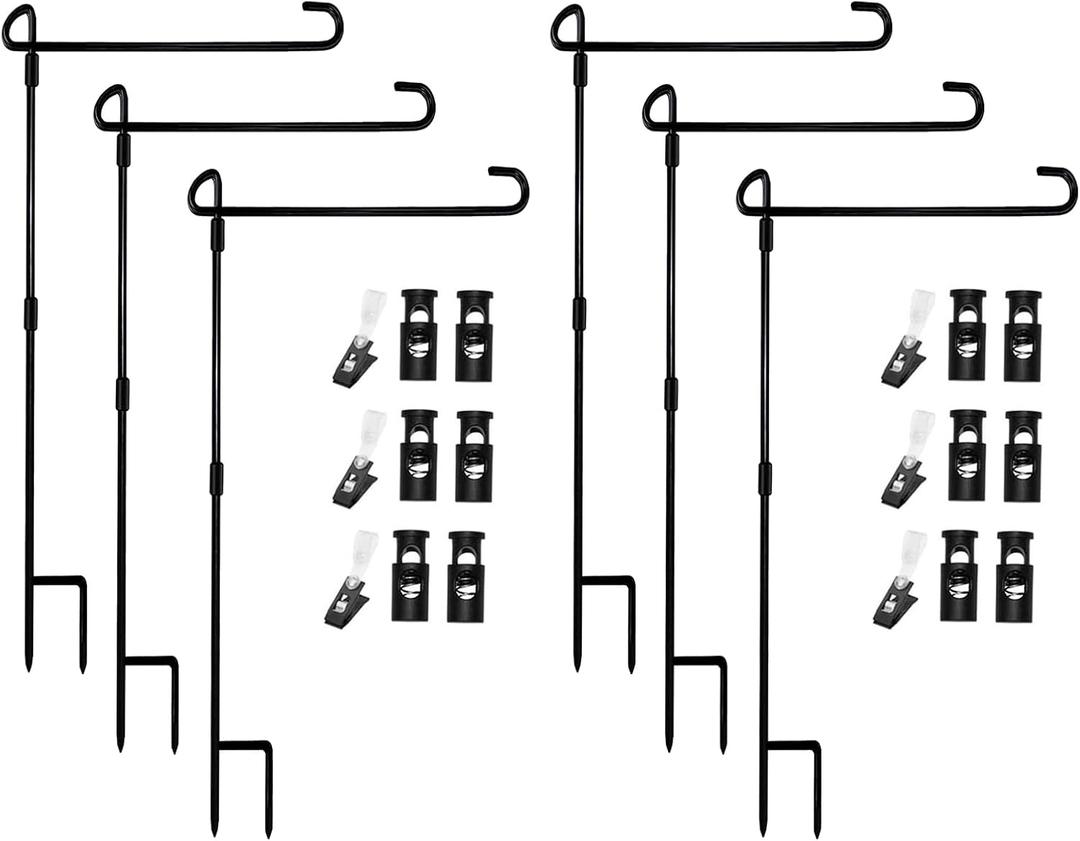 Garden Flag Pole Stand Holder, 6 Pack Garden Flags for Outside with Flag Stopper and Clip Waterproof Powder-Coated Paint for Flag Pole Holder for Outside House,Yard Flags for Outside
