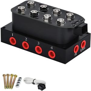 PTNHZ Universal 1/4 NPT 0-300Psi 12V Control Air Bag Suspension 4Corner Block Manifold Solenoid Valve For Auto Motorcycle