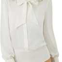 Kate Kasin Women Bow Tie Neck Office Blouse Button Down Long Sleeve Bodysuits Blouse Top (Medium, White)