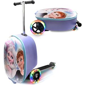 Disney Frozen Princess Suitcase Scooter for Kids - Girls Scooter Luggage with Light Up Wheels, Easy Steer and Foldable Carry On Kick Scooter for Toddler, Boys, Girls, Great Travel Gift Idea