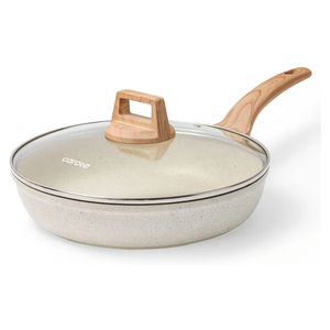 CAROTE 8 Inch Non Stick Frying Pan with Lid,White Granite Nonstick Skillet Omelet Pans, Egg Pan Granite Cookware, PFOS & PFOA Free