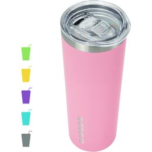 BJPKPK Skinny Insulated Tumbler, Stainless Steel Reusable Slim Insulated Travel Coffee Cup with Lid,Light Pink,20oz