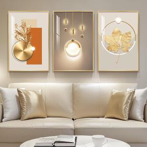 Framed Modern Luxury Gold Wall Art, Set of 3 Piece Contemporary Paintings Artwork for Walls, Golden Prints Pictures with Gold Frame, Wall Decor for Living Room, Hallway, Bedroom, Office 16x24 Inch