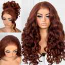 13x6 Glueless Reddish Brown Lace Front Wig Pre-Plucked Yaki Body Wave HD Lace Front Wigs Synthetic Wear And Go Glueless Red Wig Pre-Cut