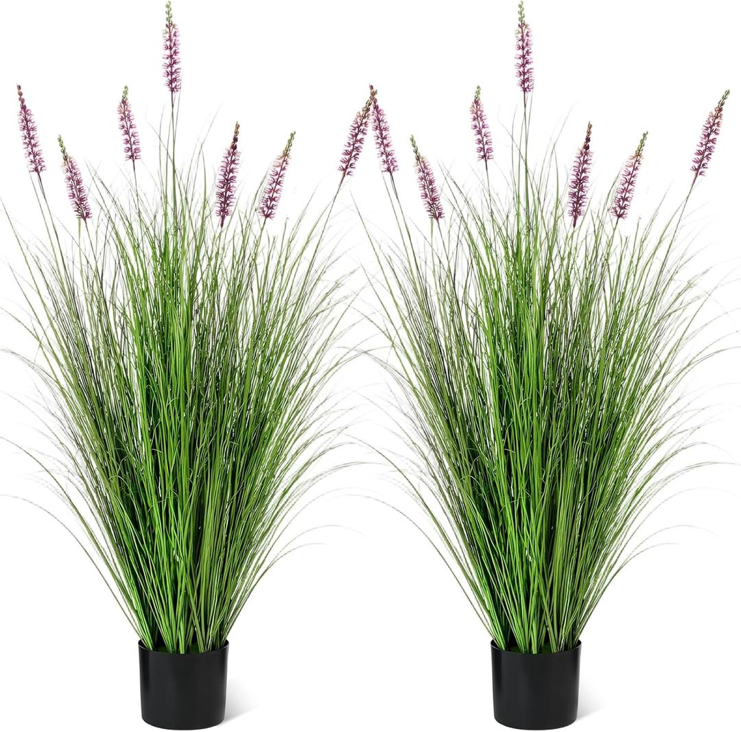 Jexine 2 Pieces Faux Plants Outdoor 4 ft Tall Artificial Lavender Plant Potted Artificial Lavender Faux Greenery Floor Flowers for Housewarming Gift House Garden Bathroom Lobby Outdoor