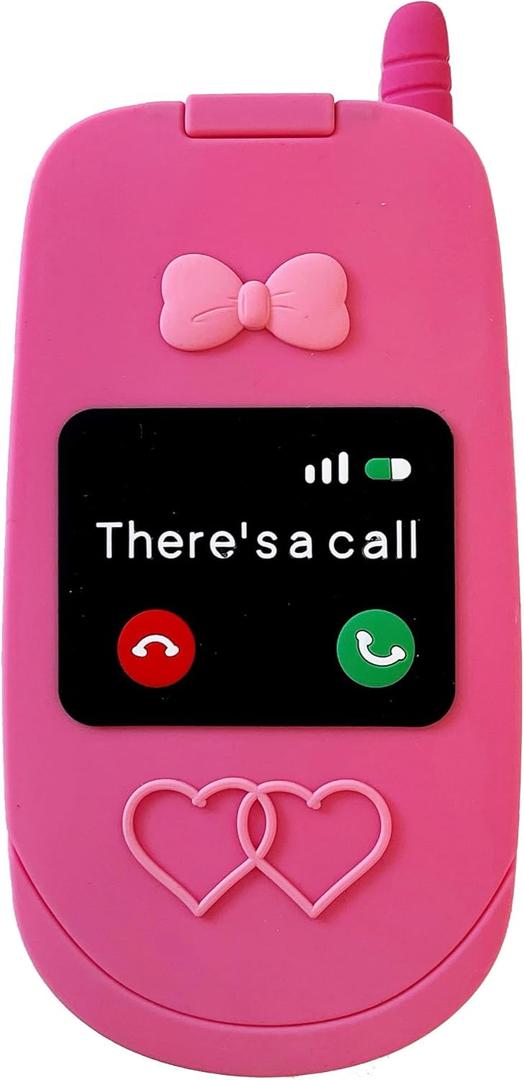 3D Retro Flip Phone Case,Cartoon Cute Kawaii Character Funny Retro Phone Mirror Kids Teens Girls Women Shockproof Soft Silicone Case for iPhone 17 Pro 6.3 inch