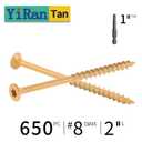 YIRAN Deck Screws 2 Inch, Wood Screws #8 x 2, 650 PCS, Tan Coated, TorxDrive Head, T25 Star Bit Included