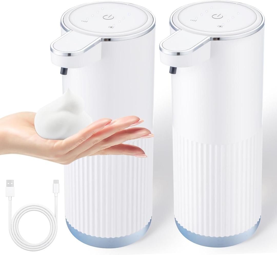 XINKORA 2 Pack Automatic Soap Dispenser Touchless, Rechargeable Foaming Hand Soap Dispenser, 4-Level Adjustable Foam for Bathroom Countertop, Electric (White)