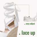 Vepose Women's Espadrille Wedge Sandals, Rome 882 Open Toe Lace Up Platform Wedges, Comfortable Ankle Wrap Heels for Summer, Wedding, Beach, Casual, Size 9.5