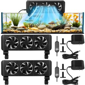 Tujoe 2 Pcs Aquarium Chillers Fan 3 Head Adjustable Fish Tank Cooling Fan with Timer, 5 Wind Speeds, Quiet Operation for Freshwater & Saltwater Tanks