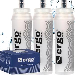 Ergotrail Soft Flask 500ml 3 Pack  Leak-Free Running Water Bottles for Runners, Hikers & Athletes  Bite Valve, Wide-Mouth, Freezable Soft Water Bottles for Running Vests Wide Mouth (Clear)