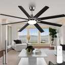 66" Large Modern Ceiling Fan with LED Light & Remote, 8 Blades/6-speed/Timer/3 CCT/DC Motor Ceiling Fan Light Fixture, for Bedroom Living Room Kitchen Garage Patio, Brushed Nickel & Black