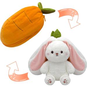 YOUBLEK Bunny Stuffed Animal,Carrot Reversible Cuddle Bunny Plush Doll with Zipper Cute Soft Rabbit Toys Pillow for Kids and Adults Easter Bunnies Plushies Gifts (Carrot, 7.09 inches)